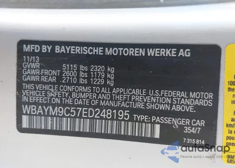 2014 BMW 650 I z USA, uszkodzony, nr VIN WBAYM9C57ED248195